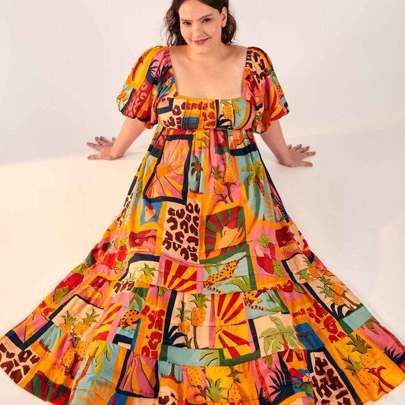 NWT TROPICAL COLLAGE MIDI DRESS XL - Picture 1 of 3